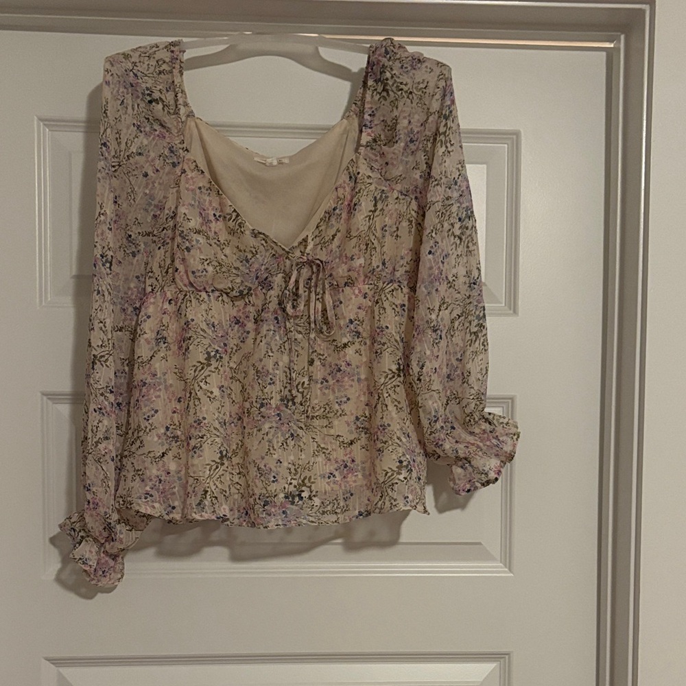 Floral Sheer Blouse with Cream Underlay